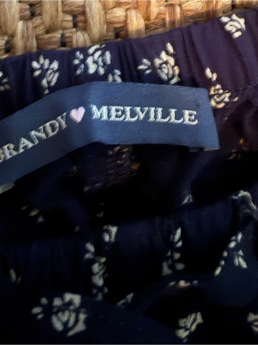 Brandy Melville Navy Floral Wide Leg Drawstring Waist Pants OS